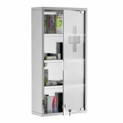HOMCOM Medizinschrank Mit 4 Fachböden Silber 30 X 12 X 60 Cm (LxBxH) | Arzneischrank Erste Hilfe Schrank Mit Schloss 8 HOMCOM Medizinschrank Mit 4 Fachböden Silber 30 X 12 X 60 Cm (LxBxH) | Arzneischrank Erste Hilfe Schrank Mit Schloss -Vicco Geschäft 8600336600 02 0330 prod 003