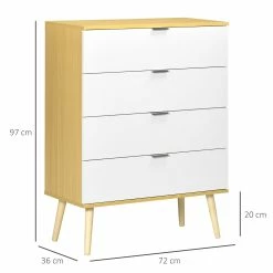 HOMCOM Kommode Mit Kippschutz Weiß, Natur 72L X 36B X 97H Cm | Sideboard Schubladenschrank Nachttisch Beistellschrank Highboard -Vicco Geschäft 8600336600 831 548 prod 005