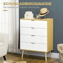 HOMCOM Kommode Mit Kippschutz Weiß, Natur 72L X 36B X 97H Cm | Sideboard Schubladenschrank Nachttisch Beistellschrank Highboard -Vicco Geschäft 8600336600 831 548 prod 006
