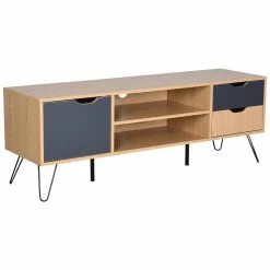 HOMCOM TV Lowboard Mit 2 Schubladen Natur, Grau 140 X 39,5 X 49,5 Cm (BxTxH) | Fernsehtisch Fernsehschrank TV-Board Sideboard