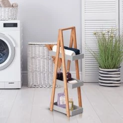 Kleankin Badregal Mit 3 Staufächer 30 X 18 X 81 Cm (BxTxH) | Standregal Leiterregal Badezimmermöbel Holzregal -Vicco Geschäft 8600336600 834 100V01GY prod 003