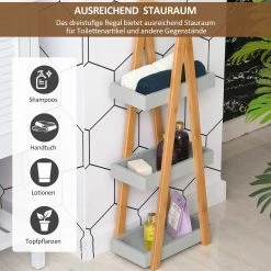Kleankin Badregal Mit 3 Staufächer 30 X 18 X 81 Cm (BxTxH) | Standregal Leiterregal Badezimmermöbel Holzregal -Vicco Geschäft 8600336600 834 100V01GY prod 006