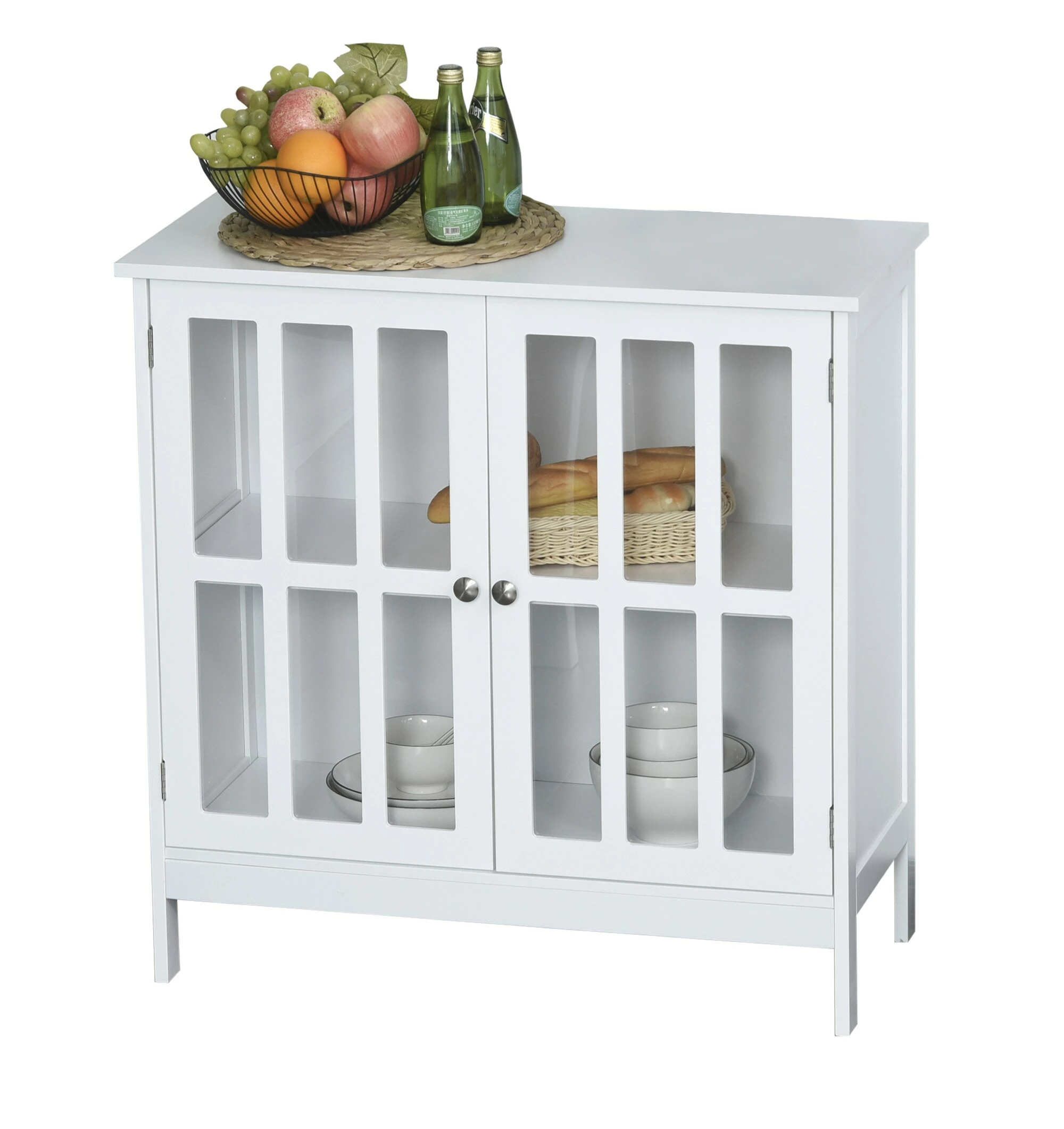 Kleankin Küchenschrank Mit Glastüren Weiß 80 X 36 X 80 Cm (BxTxH) | Beistellschrank Aufbewahrungsschrank Vitrine 2 Kleankin Küchenschrank Mit Glastüren Weiß 80 X 36 X 80 Cm (BxTxH) | Beistellschrank Aufbewahrungsschrank Vitrine – Bild 2