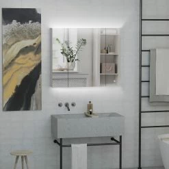 Kleankin Spiegelschrank Mit LED-Beleuchtung Weiß 90L X 15B X 75H Cm | Hängeschrank Bad Badezimmer Spiegelschrank Badschrank Hängeschrank -Vicco Geschäft 8600336600 834 415 prod 003