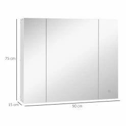 Kleankin Spiegelschrank Mit LED-Beleuchtung Weiß 90L X 15B X 75H Cm | Hängeschrank Bad Badezimmer Spiegelschrank Badschrank Hängeschrank -Vicco Geschäft 8600336600 834 415 prod 005