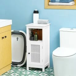 Kleankin Badezimmer-Schrank Mit Schrank Weiß 35L X 32B X 80H Cm | Badezimmer Schrank Schrank Mit Schulbladen Freistehend Platzsparend -Vicco Geschäft 8600336600 834 458 prod 003