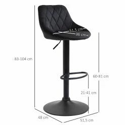 HOMCOM Barhocker Höhenverstellbares Set Schwarz 51,5B X 48T X 83-104H Cm | Hocker In Bar 360° Drehbare Hocker Höhenverstellbar Stuhl Hocker -Vicco Geschäft 8600336600 835 502V02BK prod 006