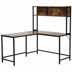 HOMCOM Eckschreibtisch Im Industriestil Braun, Schwarz 140 X 125 X 149 Cm (LxBxH) | Gamingtisch Bürotisch Computertisch PC-Tisch