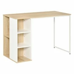 HOMCOM Schreibtisch Tisch Mit Bücherregal Eiche, Weiß 115 X 55 X 75 Cm (BxTxH) | Schreibtisch Bücherregal Computertisch PC-Ablage