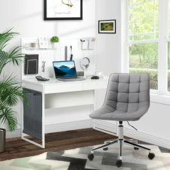 HOMCOM Schreibtisch Mit Stofftasche Weiß, Schwarz 110L X 58,5B X 127H Cm | Computertisch Mit 2 Schubladen Notizgitter Stofftasche Arbeitstisch -Vicco Geschäft 8600336600 836 537 prod 003