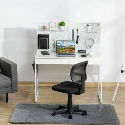 HOMCOM Schreibtisch Mit Stofftasche Weiß, Schwarz 110L X 58,5B X 127H Cm | Computertisch Mit 2 Schubladen Notizgitter Stofftasche Arbeitstisch -Vicco Geschäft 8600336600 836 537 prod 004