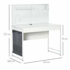 HOMCOM Schreibtisch Mit Stofftasche Weiß, Schwarz 110L X 58,5B X 127H Cm | Computertisch Mit 2 Schubladen Notizgitter Stofftasche Arbeitstisch -Vicco Geschäft 8600336600 836 537 prod 005