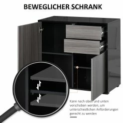 HOMCOM Schrank Hochglanz Optik, Push & Click Türen, 79 X 36 X 74 Cm (BxTxH) | Aufbewahrungsschrank Flurschrank Standregal Schrank -Vicco Geschäft 8600336600 838 075 prod 006
