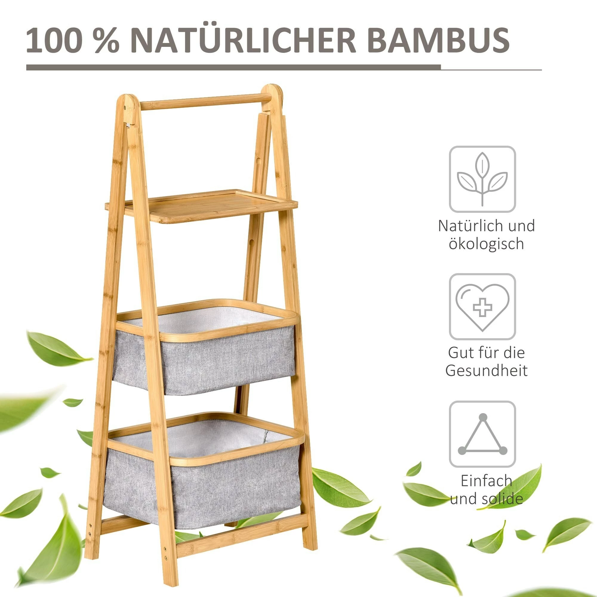 HOMCOM Aufbewahrungsschrank Mit 4 Stufen, Abstellkammer, Minimalistisches Design Natur/Grau 44,5 X 33 X 108 Cm (LxBxH) | Standregal Bambusregal Lagerregal Faltbar 5 HOMCOM Aufbewahrungsschrank Mit 4 Stufen, Abstellkammer, Minimalistisches Design Natur/Grau 44,5 X 33 X 108 Cm (LxBxH) | Standregal Bambusregal Lagerregal Faltbar – Bild 5