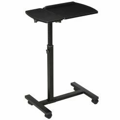 HOMCOM Mobiler Beistelltisch Mit Rollen Schwarz 58L X 34B X 72-90H Cm | Mobiler Laptop-ständer Beistelltisch Mit Rädern Höhenverstellbar