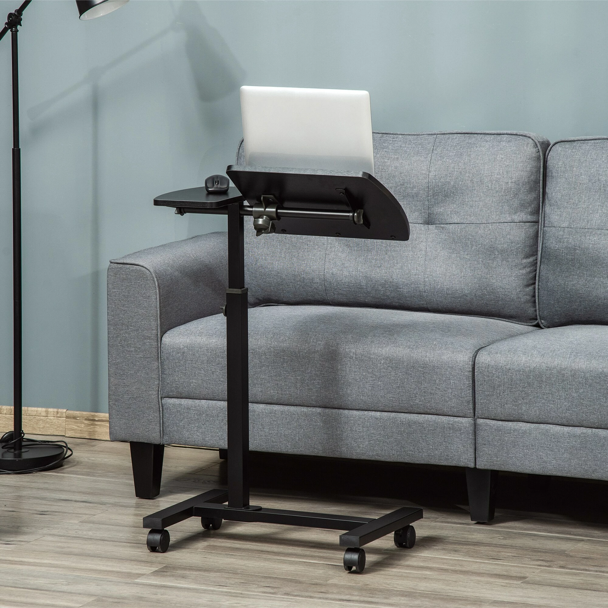 HOMCOM Mobiler Beistelltisch Mit Rollen Schwarz 58L X 34B X 72-90H Cm | Mobiler Laptop-ständer Beistelltisch Mit Rädern Höhenverstellbar 4 HOMCOM Mobiler Beistelltisch Mit Rollen Schwarz 58L X 34B X 72-90H Cm | Mobiler Laptop-ständer Beistelltisch Mit Rädern Höhenverstellbar – Bild 4