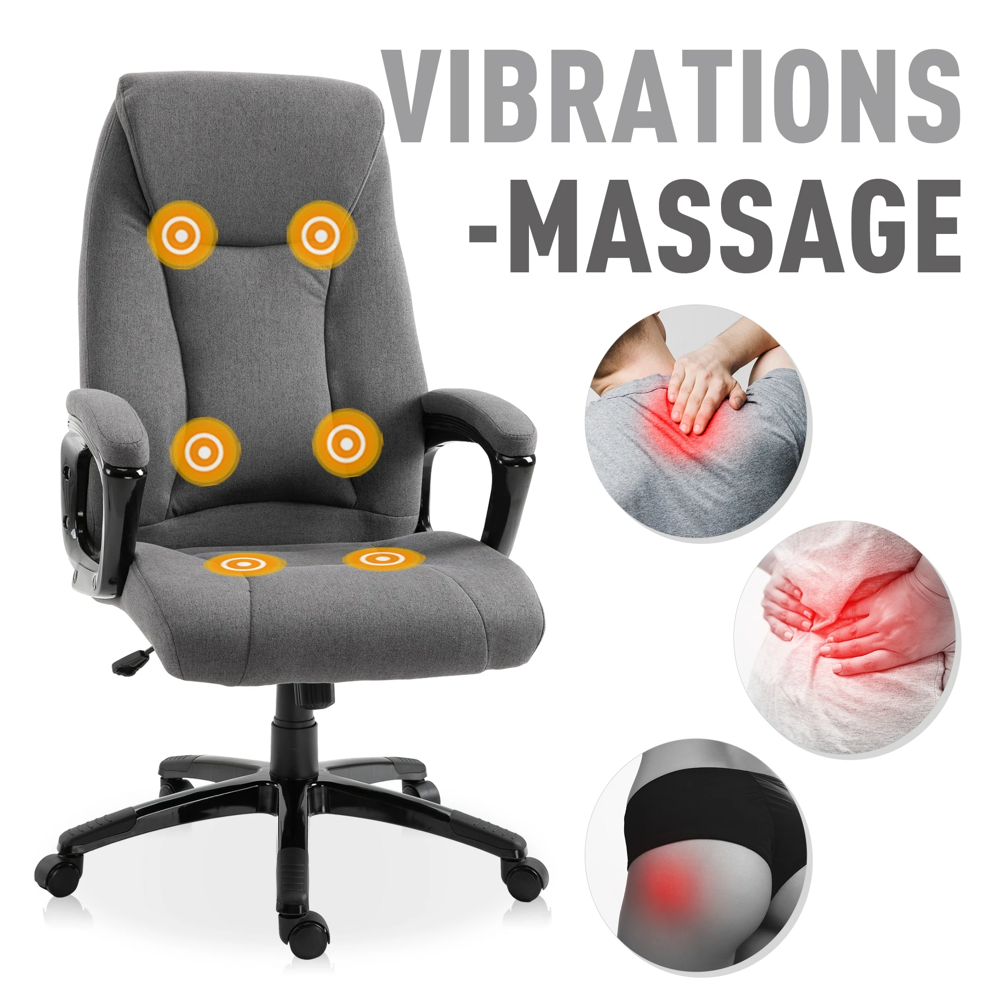 Vinsetto Bürostuhl Mit Massagefunktion Grau 66 X 70 X 114-122 Cm (BxTxH) | Massagesessel Schreibtischstuhl Chefsessel Drehstuhl 6 Vinsetto Bürostuhl Mit Massagefunktion Grau 66 X 70 X 114-122 Cm (BxTxH) | Massagesessel Schreibtischstuhl Chefsessel Drehstuhl – Bild 6
