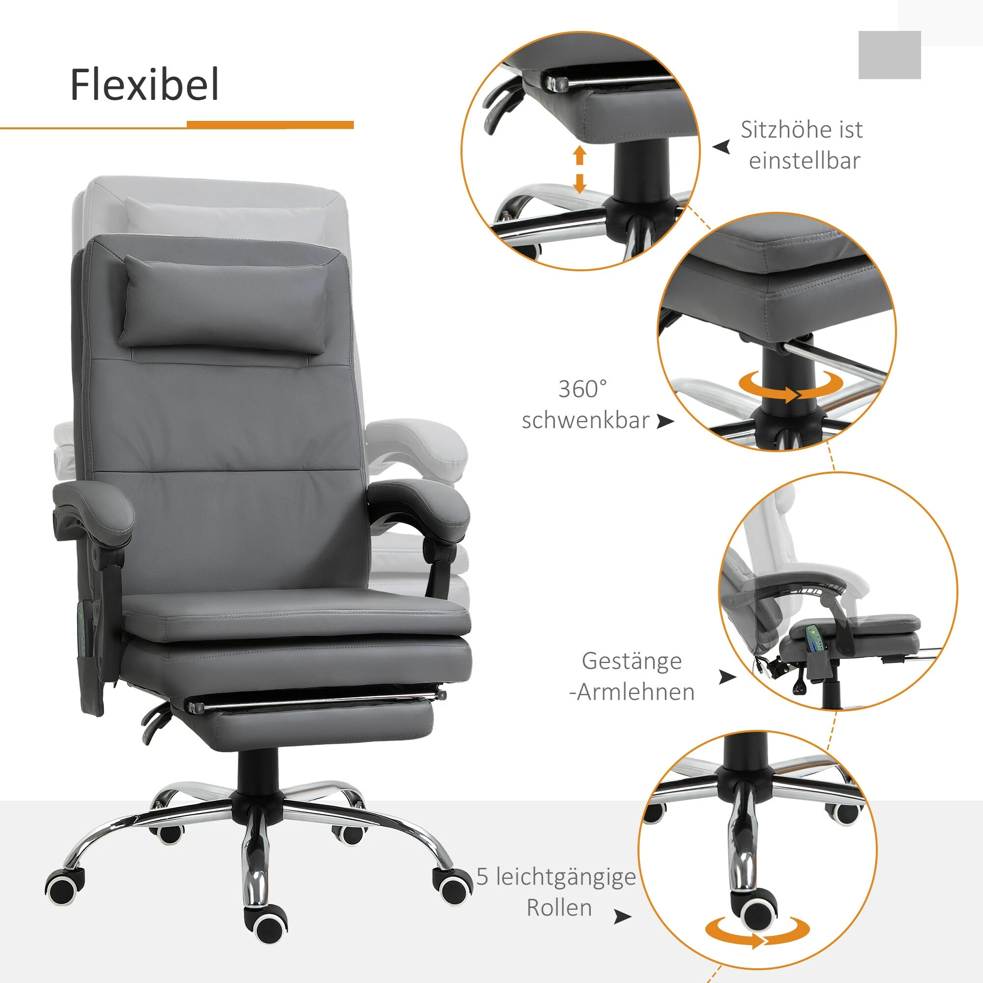 Vinsetto Bürostuhl Exklusiver Massagesessel, Entspannend, Insgesamt 7 Vibrationsmassagepunkte In Der Rückenlehne 67 X 70 X 112-120 Cm (LxBxH) | Massagesessel Chefsessel Drehstuhl Bürosessel 6 Vinsetto Bürostuhl Exklusiver Massagesessel, Entspannend, Insgesamt 7 Vibrationsmassagepunkte In Der Rückenlehne 67 X 70 X 112-120 Cm (LxBxH) | Massagesessel Chefsessel Drehstuhl Bürosessel – Bild 6