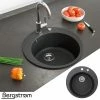 Bergström Granit Spüle Küchenspüle Einbauspüle Spülbecken+Drehexcenter+Siphon Schwarz