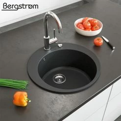 Bergström Granit Spüle Küchenspüle Einbauspüle Spülbecken+Drehexcenter+Siphon Schwarz -Vicco Geschäft 8600343700 12539 prod 004
