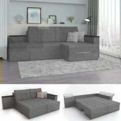 Vicco Ecksofa Mit Schlaffunktion 240 X 160 Cm Grau - Eckcouch Sofa Couch Schlafsofa Taschenfederkern