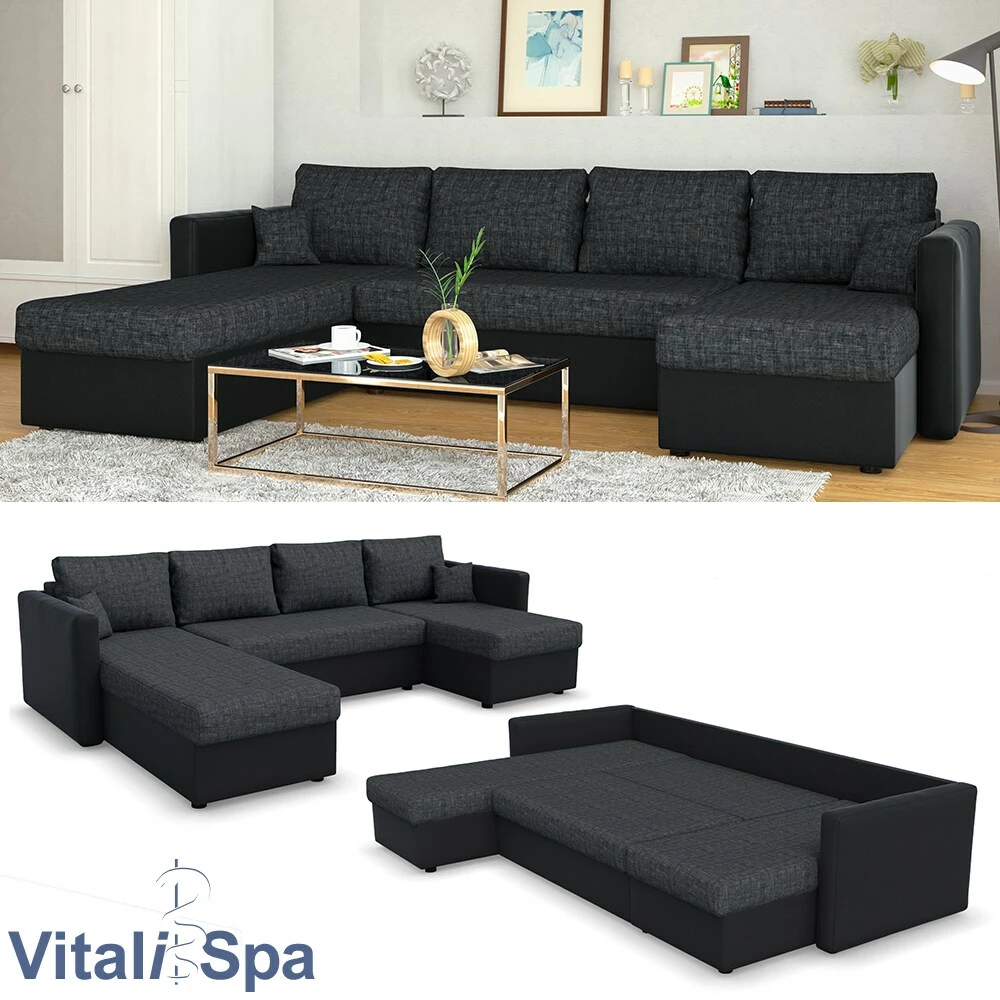 VICCO XXL Ecksofa Mit Schlaffunktion Schwarz - Couch Ecksofa Schlafsofa Taschenfederkern Polstereck 1 VICCO XXL Ecksofa Mit Schlaffunktion Schwarz - Couch Ecksofa Schlafsofa Taschenfederkern Polstereck