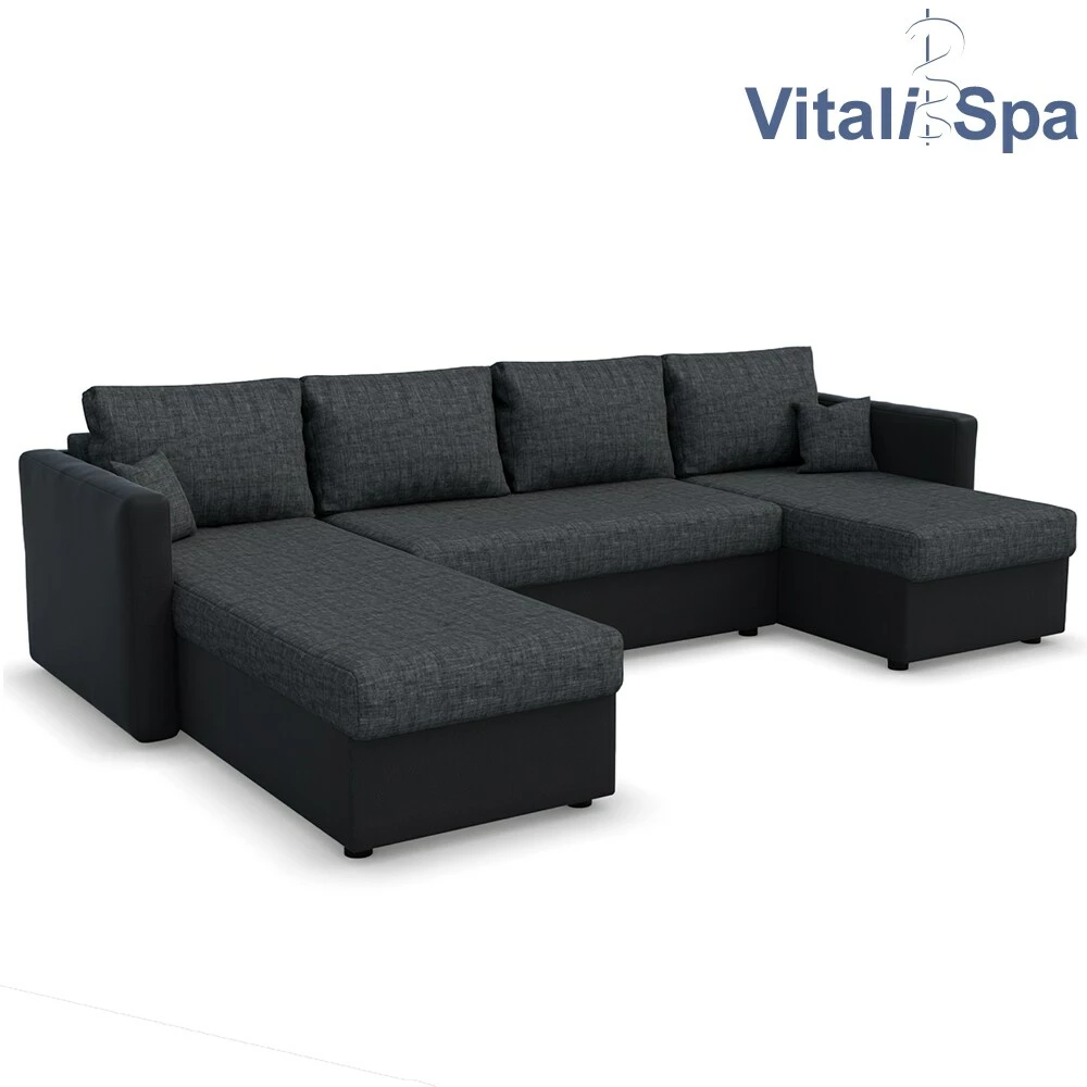 VICCO XXL Ecksofa Mit Schlaffunktion Schwarz - Couch Ecksofa Schlafsofa Taschenfederkern Polstereck 2 VICCO XXL Ecksofa Mit Schlaffunktion Schwarz - Couch Ecksofa Schlafsofa Taschenfederkern Polstereck – Bild 2