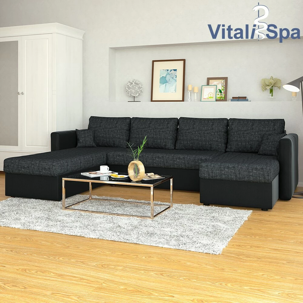 VICCO XXL Ecksofa Mit Schlaffunktion Schwarz - Couch Ecksofa Schlafsofa Taschenfederkern Polstereck 4 VICCO XXL Ecksofa Mit Schlaffunktion Schwarz - Couch Ecksofa Schlafsofa Taschenfederkern Polstereck – Bild 4