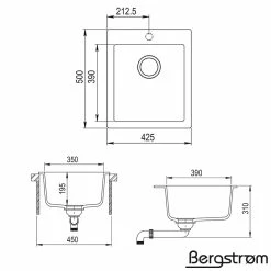 Bergström Granit Spüle Küchenspüle Einbauspüle Spülbecken Küche + Siphon Schwarz -Vicco Geschäft 8600343700 25323 prod 003