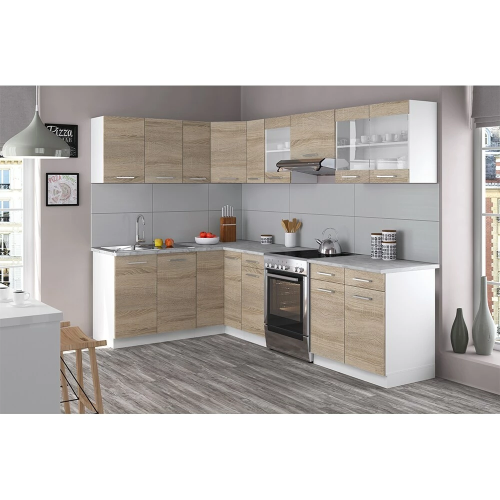 VICCO KÜCHENZEILE L 270CM KÜCHENBLOCK WINKEL ECK EINBAU SONOMA EICHE R-LINE 2 VICCO KÜCHENZEILE L 270CM KÜCHENBLOCK WINKEL ECK EINBAU SONOMA EICHE R-LINE – Bild 2