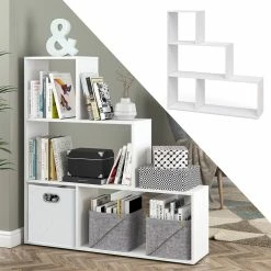 Vicco Treppenregal Asym Raumteiler Bücherregal Regal Wandregal 4 Fächer Weiß