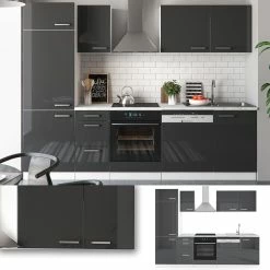 Vicco Küche 270 Cm Küchenzeile Küchenblock Einbauküche Anthrazit Hochglanz