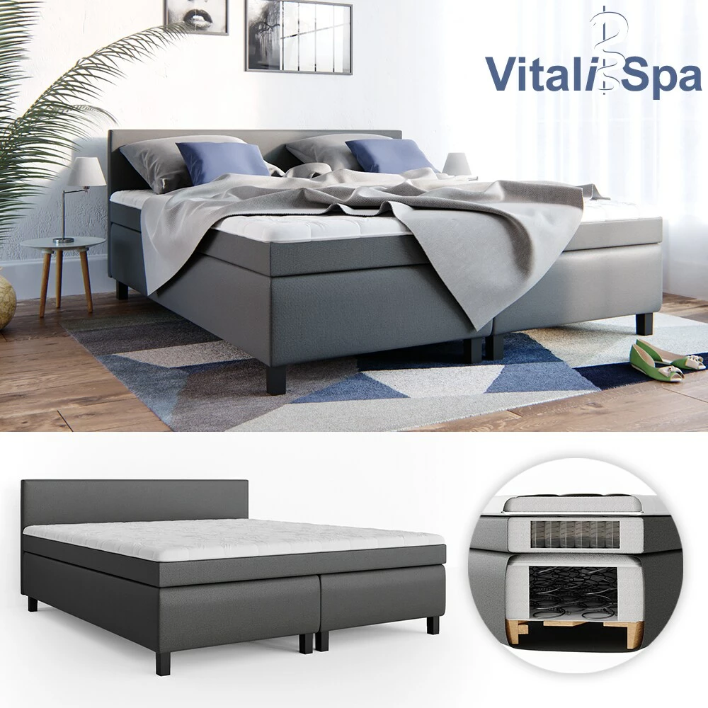 VitaliSpa Boxspringbett 180x200cm Doppelbett Hotelbett Ehebett Federkernmatratze Topper 1 VitaliSpa Boxspringbett 180x200cm Doppelbett Hotelbett Ehebett Federkernmatratze Topper