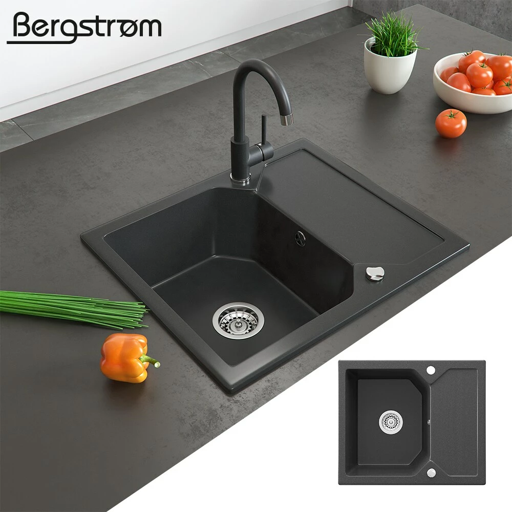 Bergström Granit Spüle Küchenspüle Einbauspüle Spülbecken 590 X 500mm Schwarz 2 Bergström Granit Spüle Küchenspüle Einbauspüle Spülbecken 590 X 500mm Schwarz – Bild 2