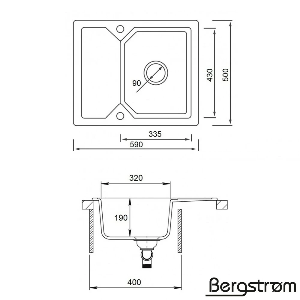 Bergström Granit Spüle Küchenspüle Einbauspüle Spülbecken 590 X 500mm Schwarz 3 Bergström Granit Spüle Küchenspüle Einbauspüle Spülbecken 590 X 500mm Schwarz – Bild 3