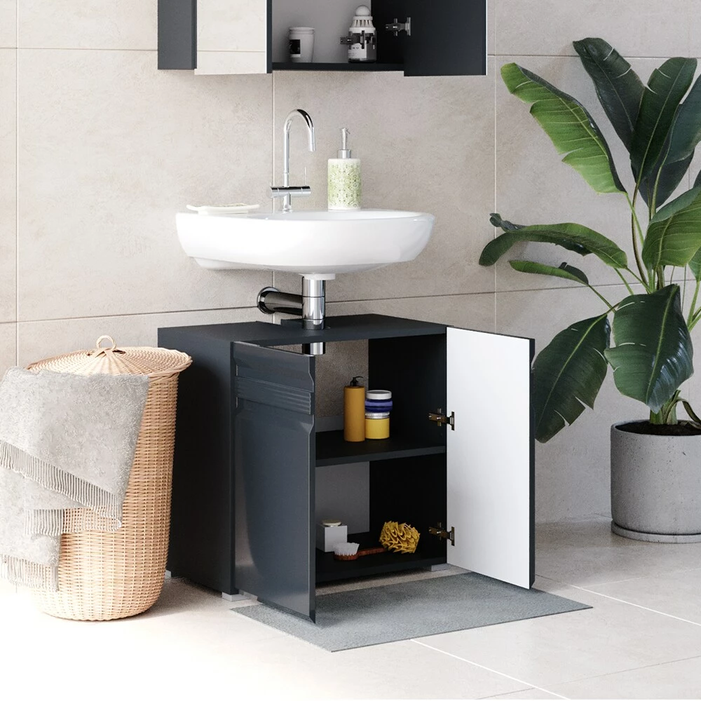 VICCO Waschbeckenunterschrank FREDDY Anthrazit Hochglanz Unterschrank Badschrank 5 VICCO Waschbeckenunterschrank FREDDY Anthrazit Hochglanz Unterschrank Badschrank – Bild 5