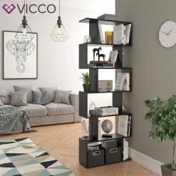 VICCO Raumteiler LEVIO 6 Fächer Schwarz Bücherregal Standregal Aktenregal Hochregal Regal -Vicco Geschäft 8600343700 30162 prod 004
