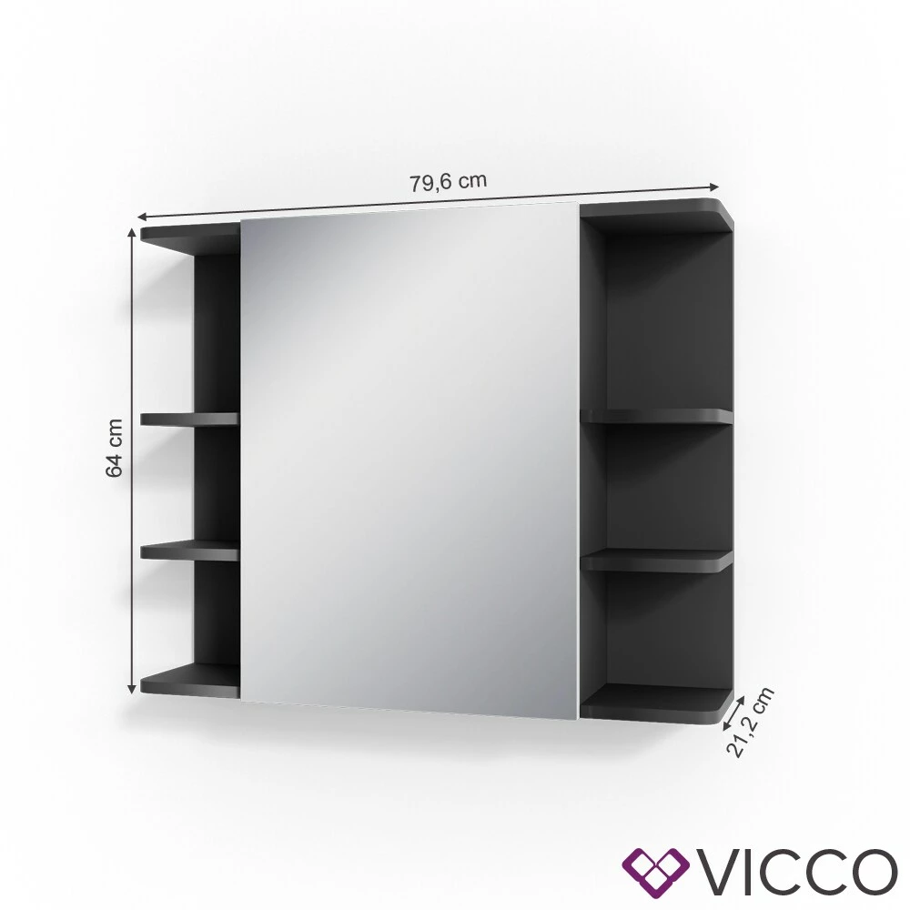 VICCO Spiegelschrank FYNN 80 X 64 Cm Anthrazit - Badezimmerspiegel Spiegel Hängespiegel Badspiegel 3 VICCO Spiegelschrank FYNN 80 X 64 Cm Anthrazit - Badezimmerspiegel Spiegel Hängespiegel Badspiegel – Bild 3