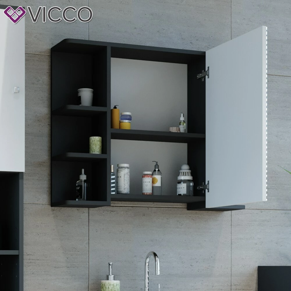 VICCO Spiegelschrank FYNN 80 X 64 Cm Anthrazit - Badezimmerspiegel Spiegel Hängespiegel Badspiegel 5 VICCO Spiegelschrank FYNN 80 X 64 Cm Anthrazit - Badezimmerspiegel Spiegel Hängespiegel Badspiegel – Bild 5