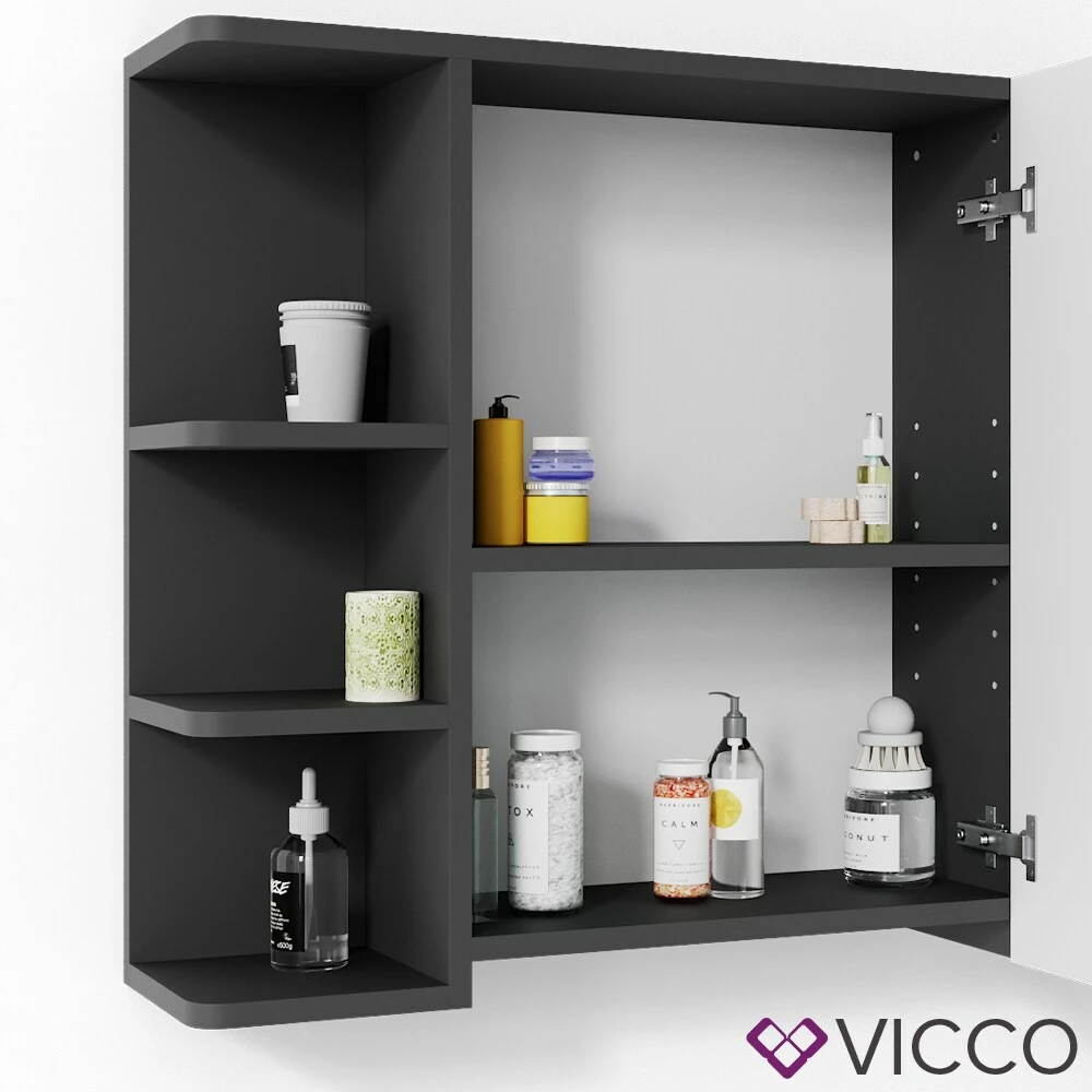 VICCO Spiegelschrank FYNN 80 X 64 Cm Anthrazit - Badezimmerspiegel Spiegel Hängespiegel Badspiegel 6 VICCO Spiegelschrank FYNN 80 X 64 Cm Anthrazit - Badezimmerspiegel Spiegel Hängespiegel Badspiegel – Bild 6