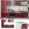 VICCO KÜCHE R-LINE 300CM KÜCHENZEILE KÜCHENBLOCK EINBAU ROT BORDEAUX HOCHGLANZ
