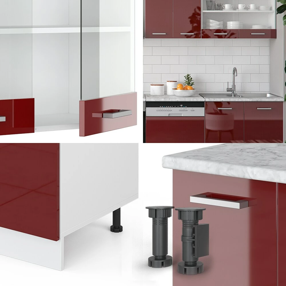 VICCO KÜCHE R-LINE 300CM KÜCHENZEILE KÜCHENBLOCK EINBAU ROT BORDEAUX HOCHGLANZ 5 VICCO KÜCHE R-LINE 300CM KÜCHENZEILE KÜCHENBLOCK EINBAU ROT BORDEAUX HOCHGLANZ – Bild 5