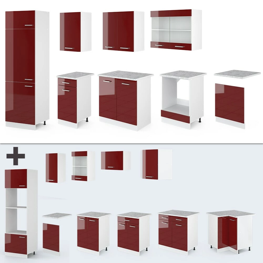 VICCO KÜCHE R-LINE 300CM KÜCHENZEILE KÜCHENBLOCK EINBAU ROT BORDEAUX HOCHGLANZ 6 VICCO KÜCHE R-LINE 300CM KÜCHENZEILE KÜCHENBLOCK EINBAU ROT BORDEAUX HOCHGLANZ – Bild 6