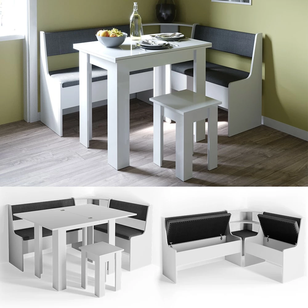 VICCO Eckbankgruppe ROMAN Weiß Esszimmergruppe Sitzgruppe Küchensitzgruppe 1 VICCO Eckbankgruppe ROMAN Weiß Esszimmergruppe Sitzgruppe Küchensitzgruppe