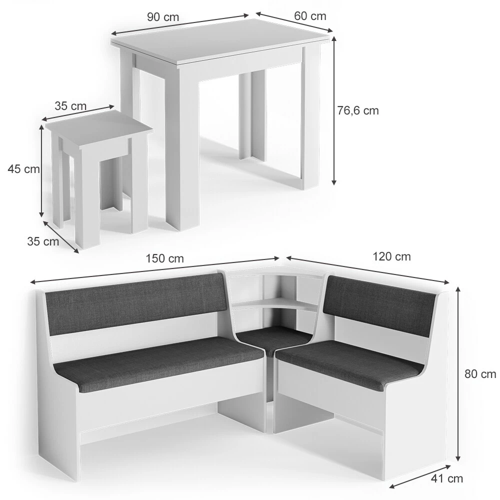 VICCO Eckbankgruppe ROMAN Weiß Esszimmergruppe Sitzgruppe Küchensitzgruppe 3 VICCO Eckbankgruppe ROMAN Weiß Esszimmergruppe Sitzgruppe Küchensitzgruppe – Bild 3