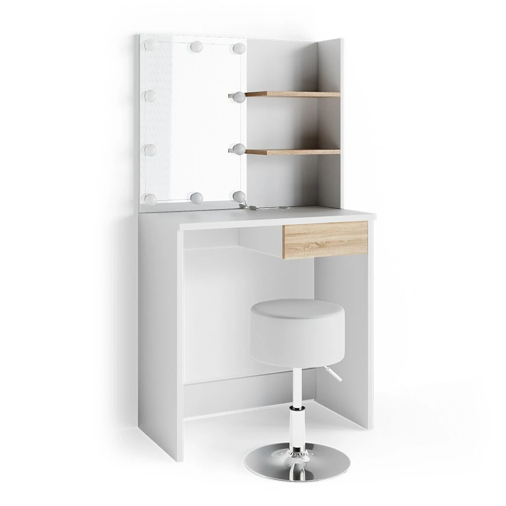 VICCO LED Schminktisch DEKOS Frisiertisch Kommode Kosmetik Weiß Eiche Hocker 2 VICCO LED Schminktisch DEKOS Frisiertisch Kommode Kosmetik Weiß Eiche Hocker – Bild 2