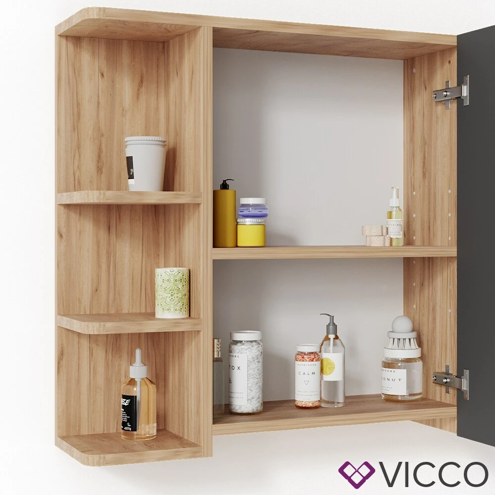 VICCO Spiegelschrank FYNN 80 X 64 Eiche Anthrazit Spiegel Badspiegel Wandspiegel 6 VICCO Spiegelschrank FYNN 80 X 64 Eiche Anthrazit Spiegel Badspiegel Wandspiegel – Bild 6