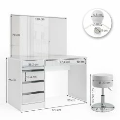 Vicco Schminktisch Sherry Weiß Mit LED-Beleuchtung Spiegel Hocker Frisiertisch -Vicco Geschäft 8600343700 33954 prod 003