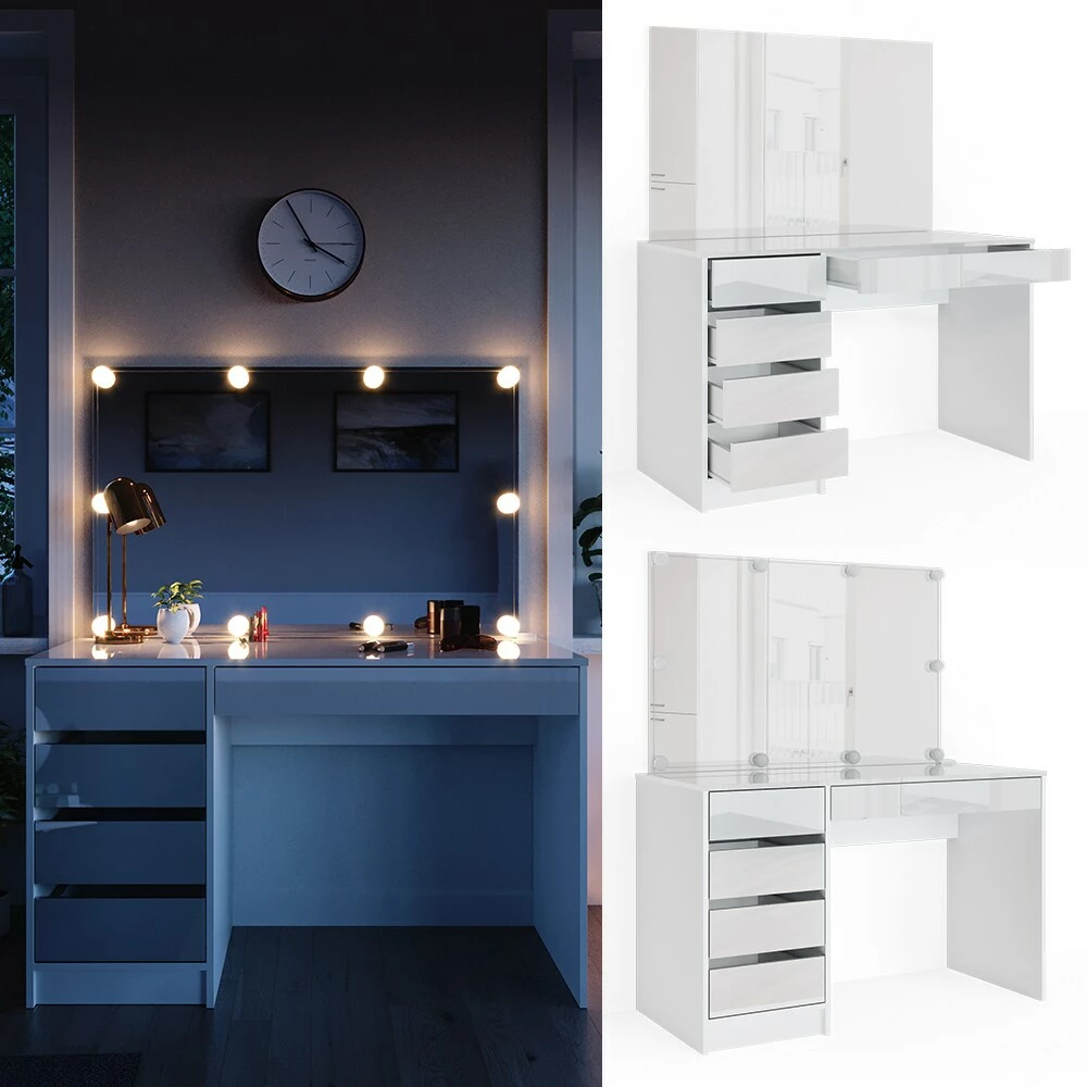 Vicco Schminktisch Sherry Weiß Mit LED-Beleuchtung Spiegel Frisiertisch Kommode 1 Vicco Schminktisch Sherry Weiß Mit LED-Beleuchtung Spiegel Frisiertisch Kommode