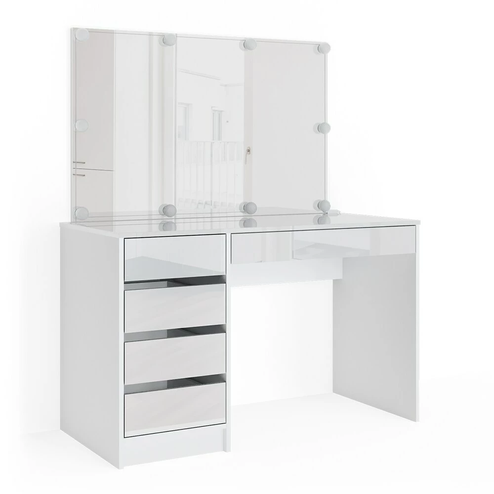 Vicco Schminktisch Sherry Weiß Mit LED-Beleuchtung Spiegel Frisiertisch Kommode 2 Vicco Schminktisch Sherry Weiß Mit LED-Beleuchtung Spiegel Frisiertisch Kommode – Bild 2